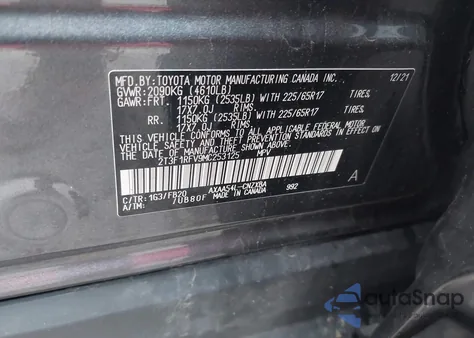 2021 Toyota Rav4 Le из США, поврежденный, VIN 2T3F1RFV9MC253125